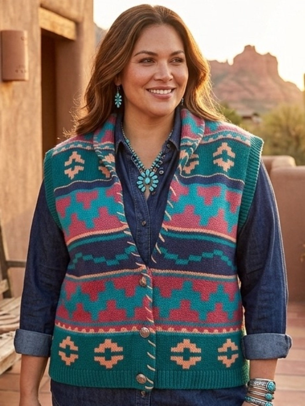 Vintage Nuovo Aztec Southwestern Sweater Vest Large